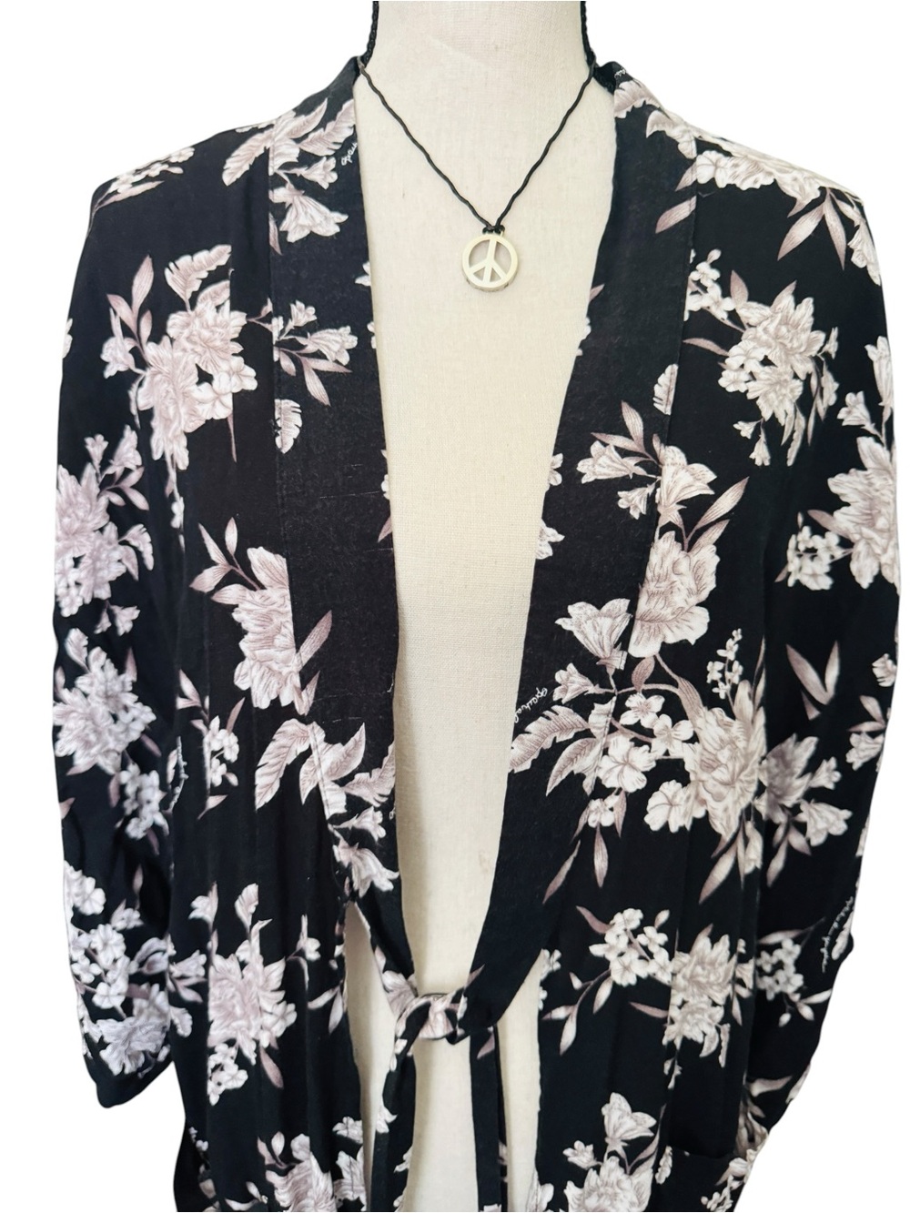 Spiritual Gangster Black Floral Kimono Cardigan Duster OS Boho Festival